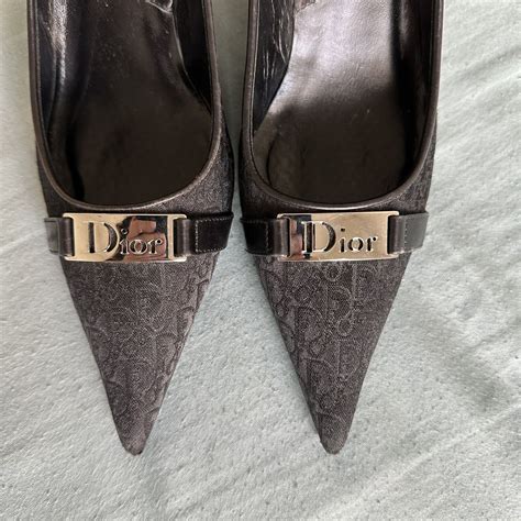 Vintage Christian Dior Black Monogram Slingback Pumps